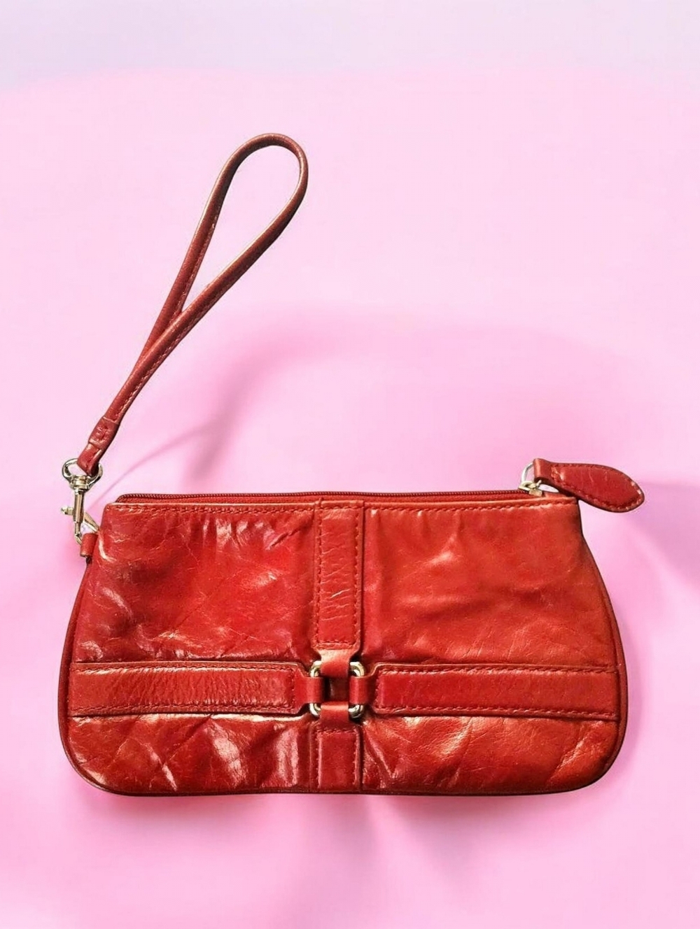 Wilsons Leather Red Leather Wristlet Clutch